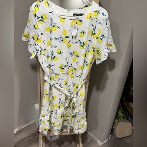 Lemon Print Dress with Tie Waist